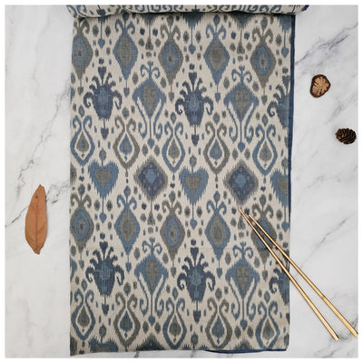 TABLE RUNNER IN DUPON RAW COTTON SILK - IKAT DIAMOND BLUE