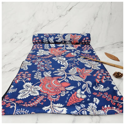 TABLE RUNNER IN DUPON SILK - DARK BLUE FLORAL