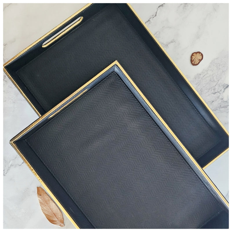 Serving Tray Set of 2 - Leather - Ebony