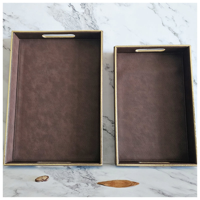 Serving Tray Set of 2 - Leather - Walnut