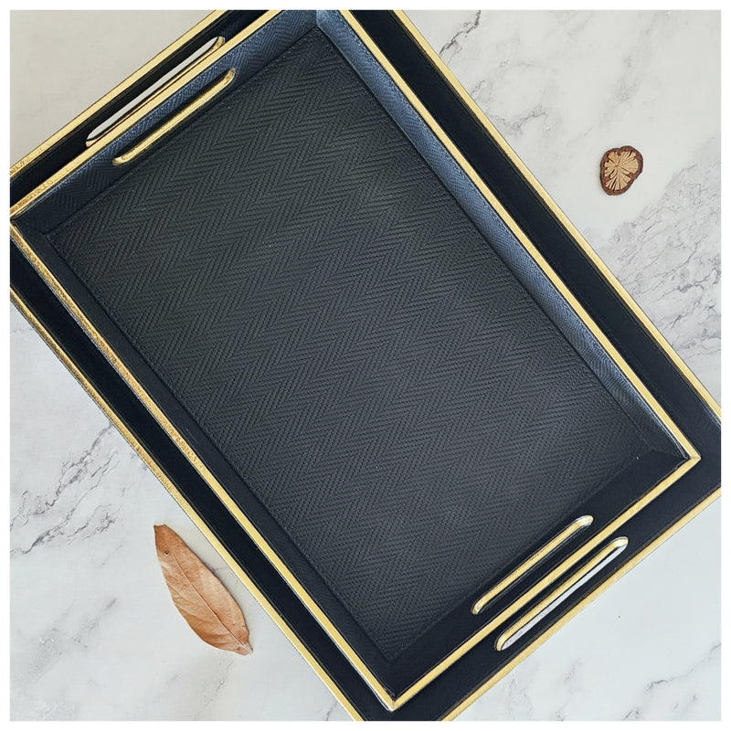 Serving Tray Set of 2 - Leather - Ebony