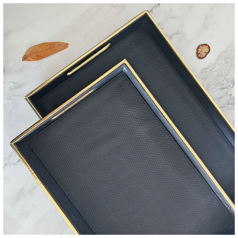 Serving Tray Set of 2 - Leather - Ebony