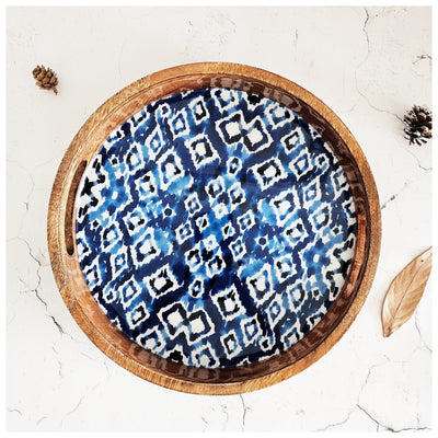 SERVING TRAY WITH HANDLE CUTS - ROUND - IKAT SHIBORI