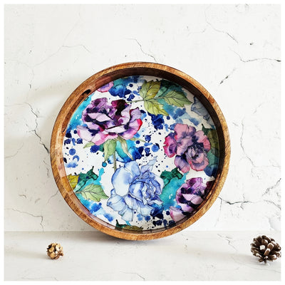 SERVING TRAY WITH HANDLE CUTS - ROUND - IRIS BLOOM