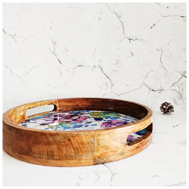 SERVING TRAY WITH HANDLE CUTS - ROUND - IRIS BLOOM