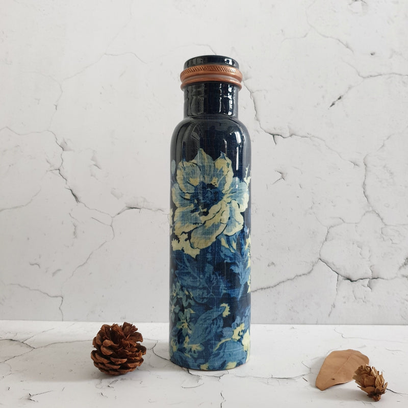 Copper Bottle 950 ML - Denim Blue Floral