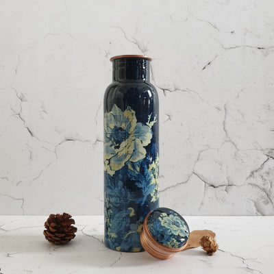 Copper Bottle 950 ML - Denim Blue Floral