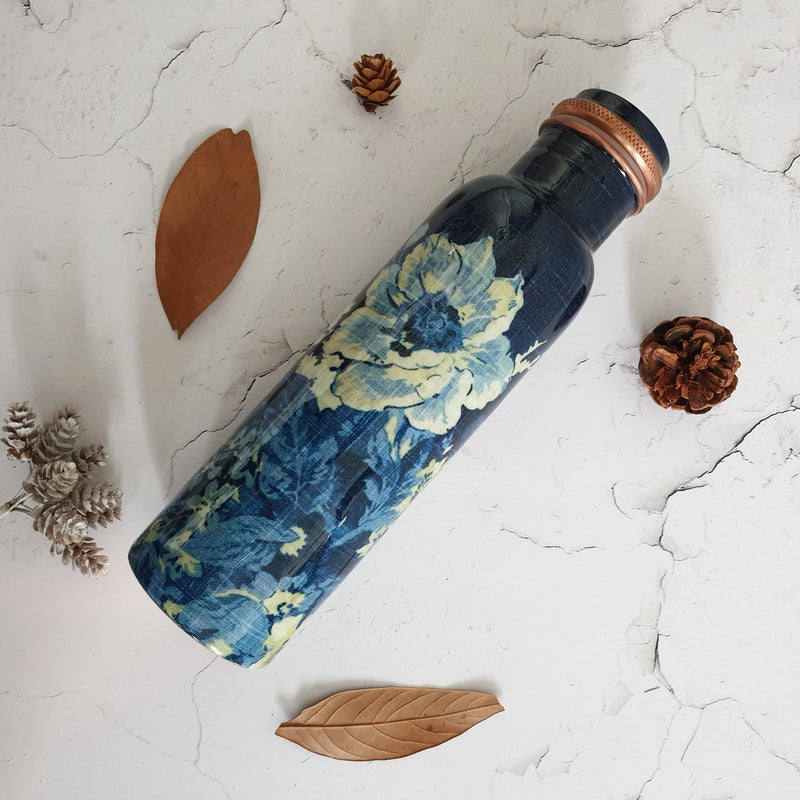 Copper Bottle 950 ML - Denim Blue Floral